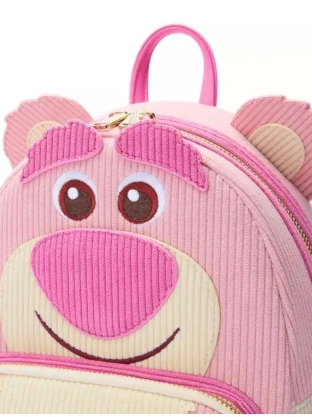 2025 Disney Parks Loungefly Toy Story 3 Lotso Pastel Corduroy Mini Backpack NEW - Picture 2 of 3